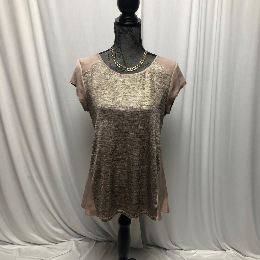 Apt 9 Top Womens Size Small Beige Metallic Short Sleeve Shirt Peplum Back